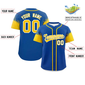 Custom Royal Gold Personalized Raglan Sleeves Design Authentic Baseball Jersey