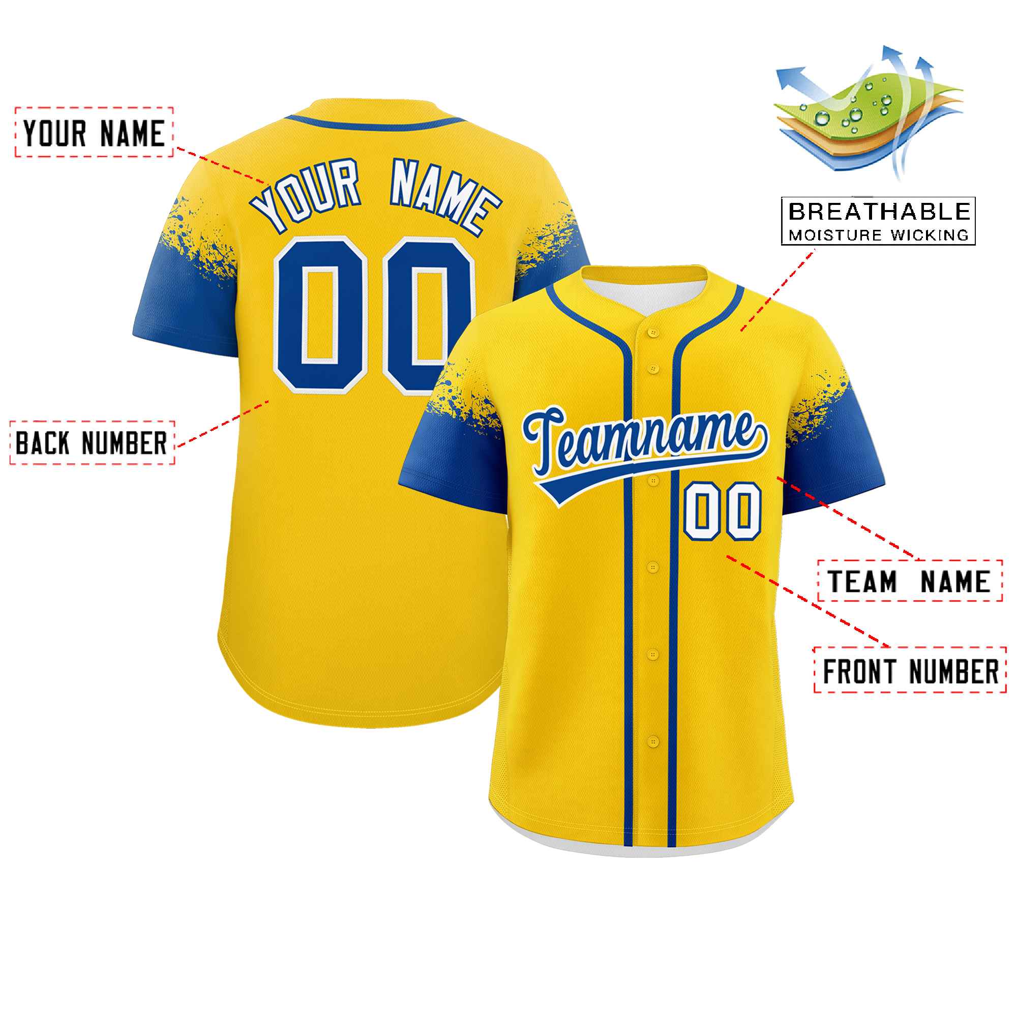 Custom Gold Royal Personalized Raglan Sleeves Design Authentic Baseball Jersey