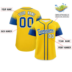 Custom Gold Royal Personalized Raglan Sleeves Design Authentic Baseball Jersey