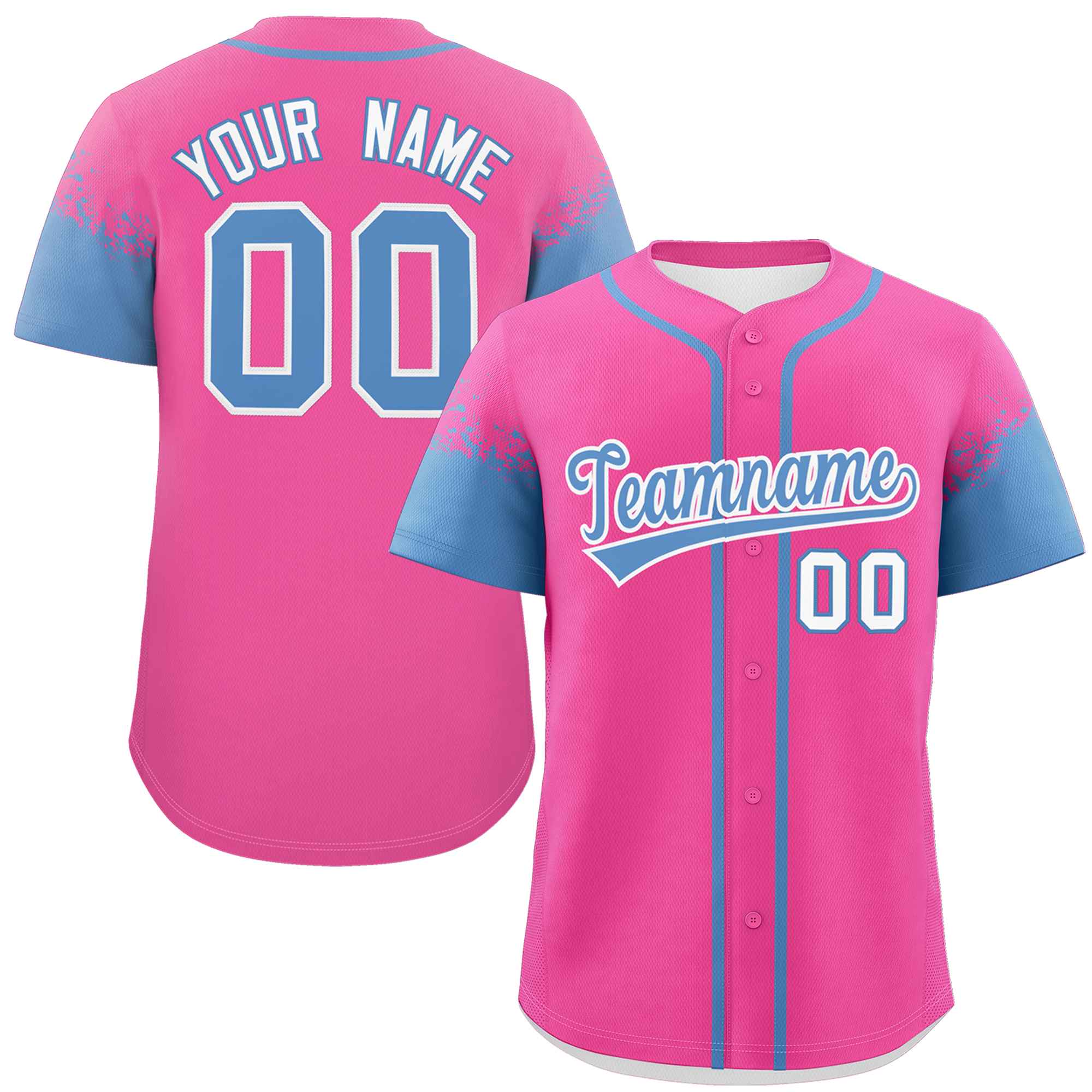 Custom Pink Light Blue Personalized Raglan Sleeves Design Authentic Baseball Jersey