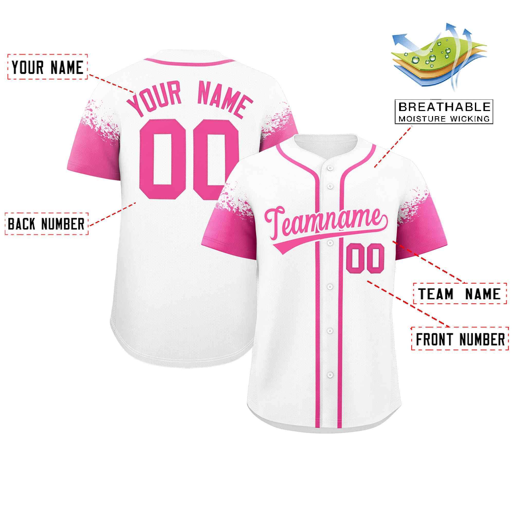 Custom White Pink Personalized Raglan Sleeves Design Authentic Baseball Jersey