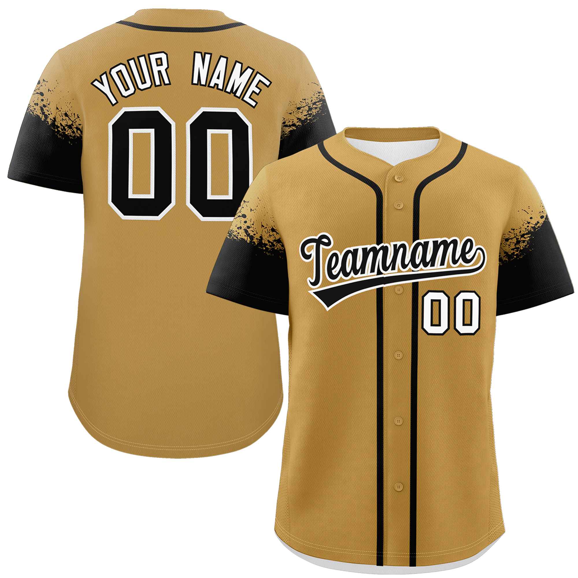 Custom Old Gold Black Personalized Raglan Sleeves Design Authentic Baseball Jersey