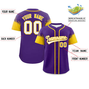 Custom Purple Gold Personalized Raglan Sleeves Design Authentic Baseball Jersey