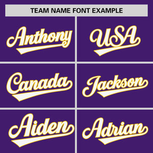 Custom Purple Gold Personalized Raglan Sleeves Design Authentic Baseball Jersey