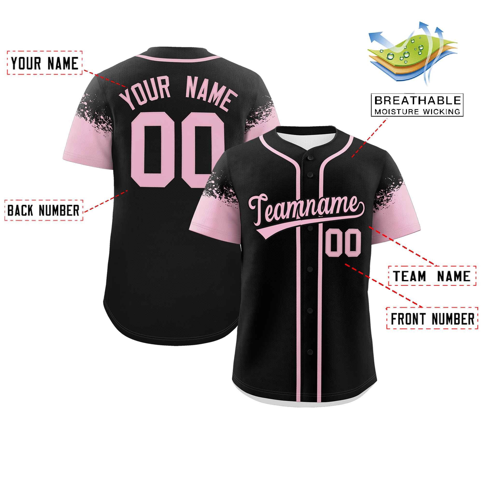 Custom Black Light Pink Personalized Raglan Sleeves Design Authentic Baseball Jersey