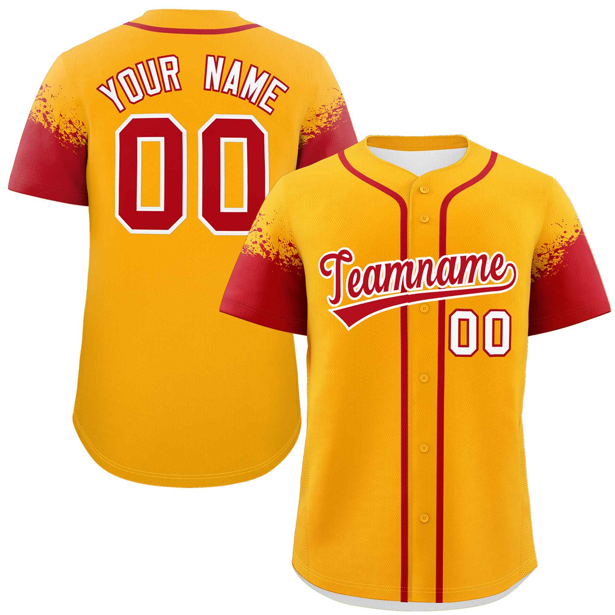 Custom Yellow Red Personalized Raglan Sleeves Design Authentic Baseball Jersey