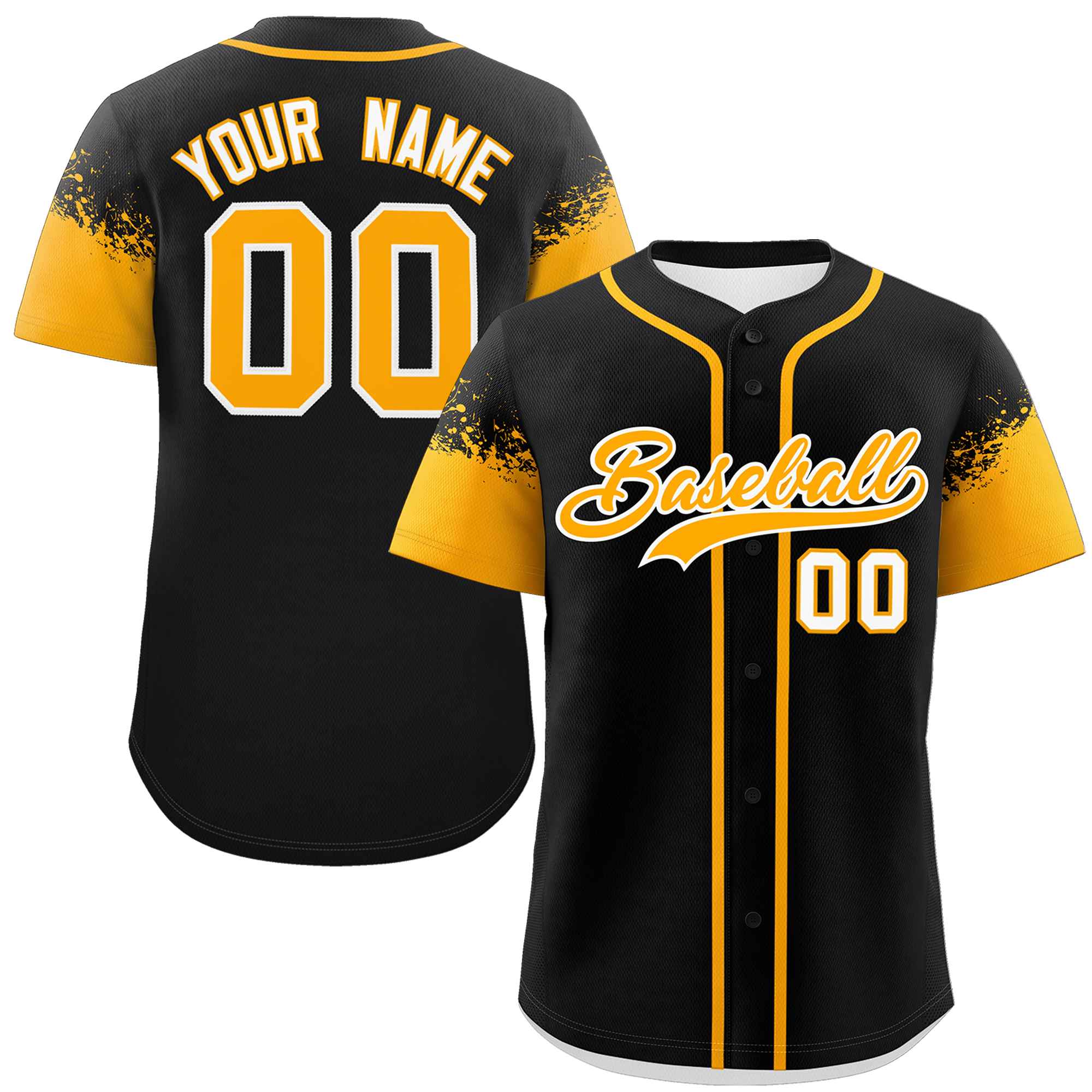 Custom Black Yellow Personalized Raglan Sleeves Design Authentic Baseball Jersey