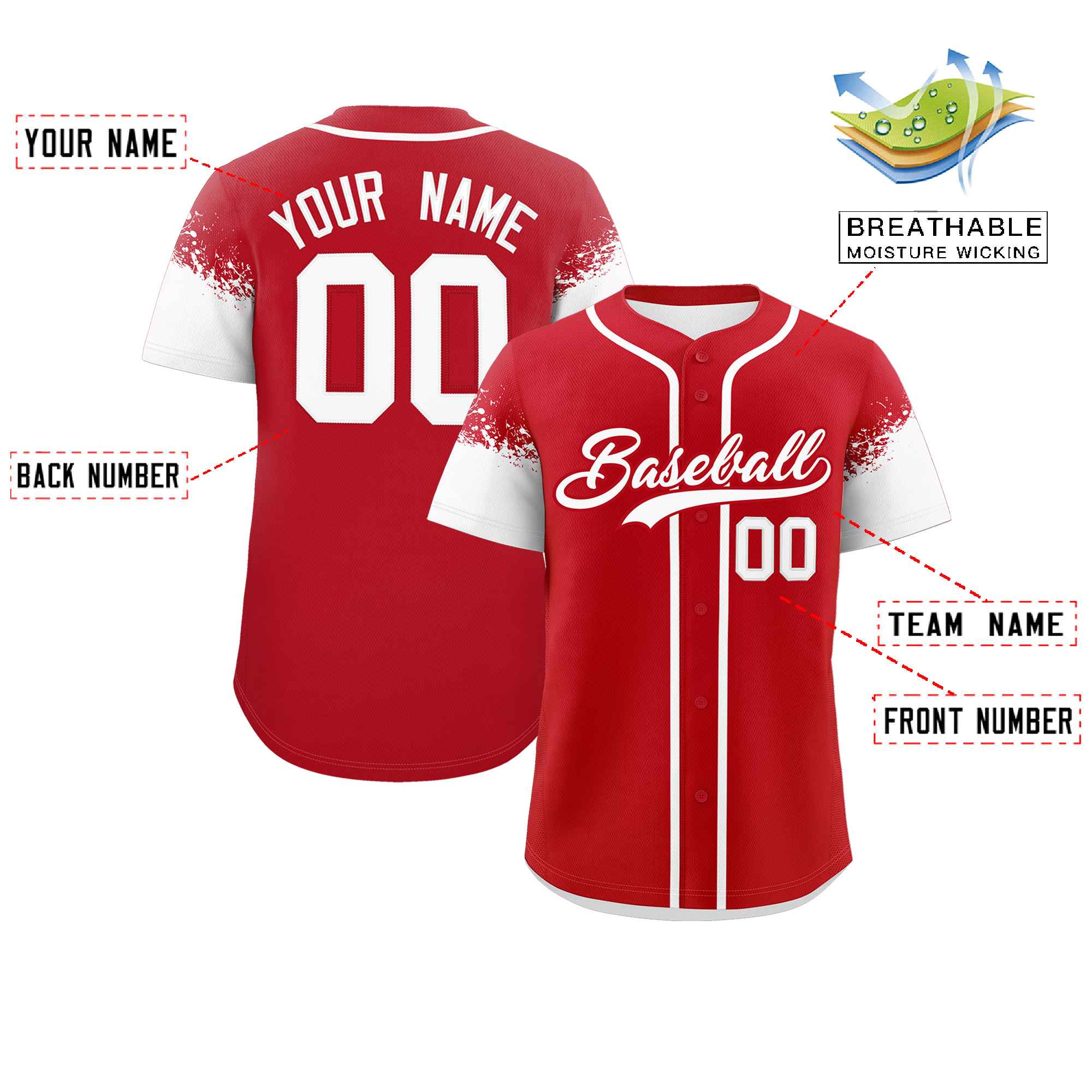 Custom Red White Personalized Raglan Sleeves Design Authentic Baseball Jersey