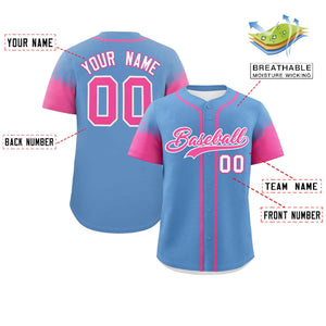 Custom Light Blue Pink Personalized Raglan Sleeves Design Authentic Baseball Jersey