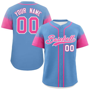 Custom Light Blue Pink Personalized Raglan Sleeves Design Authentic Baseball Jersey