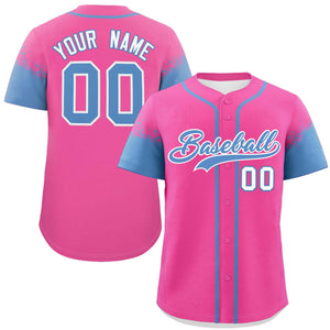 Custom Pink Light Blue Personalized Raglan Sleeves Design Authentic Baseball Jersey