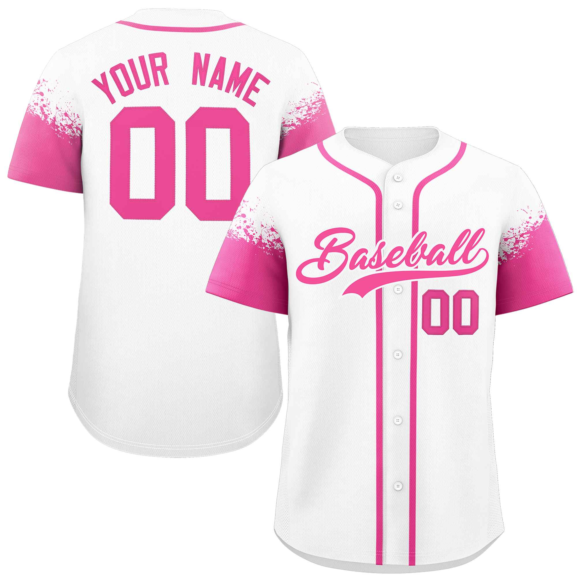 Custom White Pink Personalized Raglan Sleeves Design Authentic Baseball Jersey