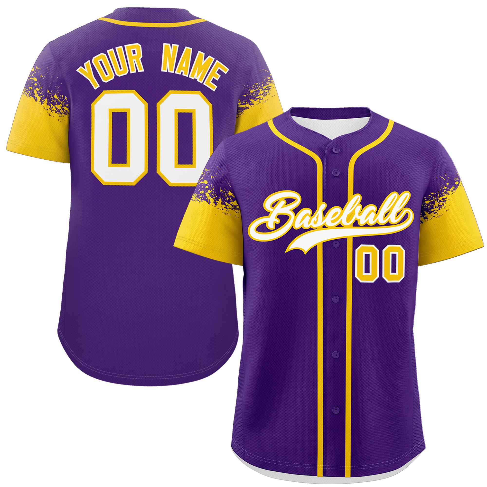 Custom Purple Gold Personalized Raglan Sleeves Design Authentic Baseball Jersey