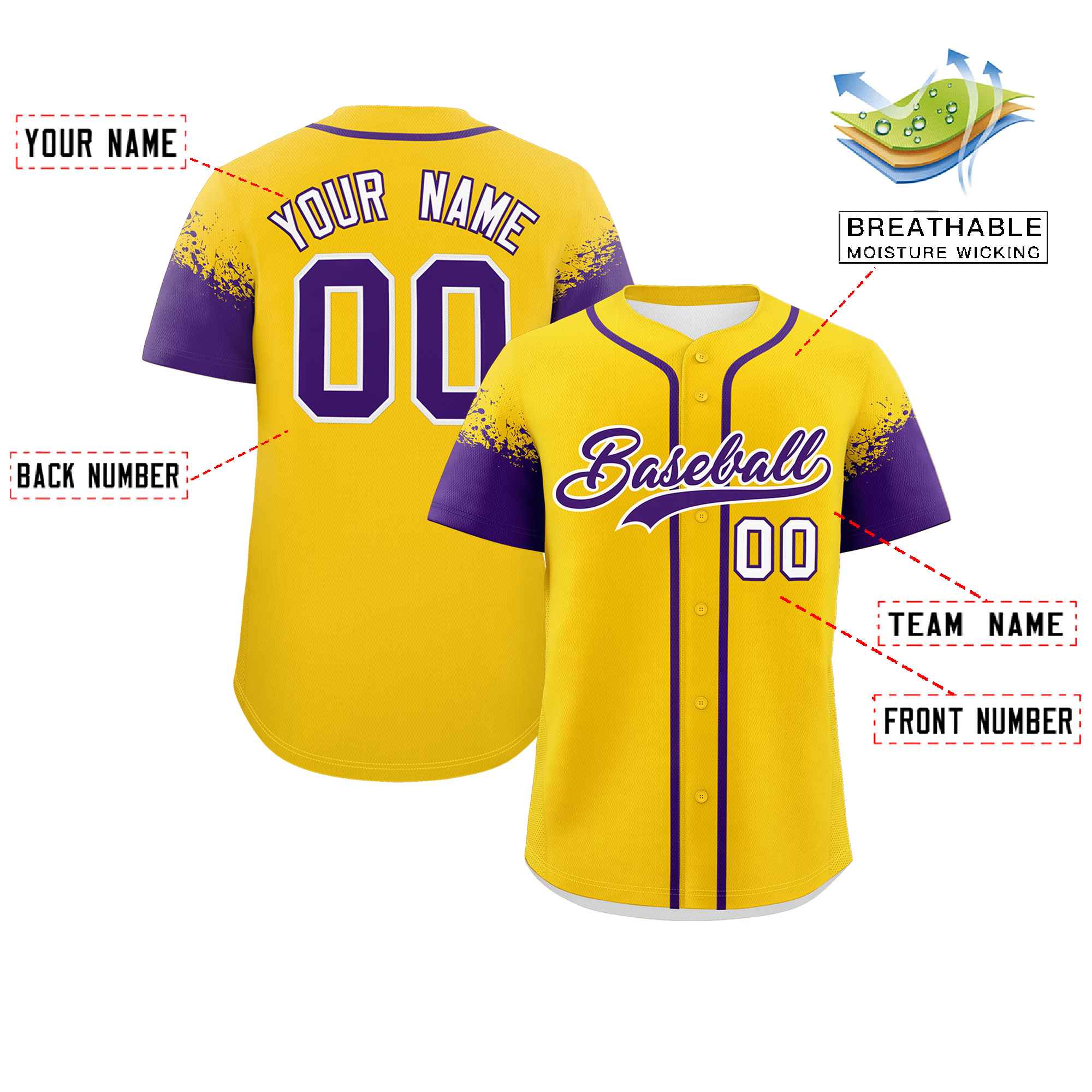 Custom Gold Purple Personalized Raglan Sleeves Design Authentic Baseball Jersey