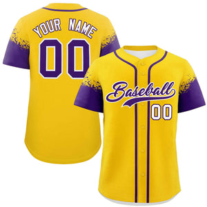 Custom Gold Purple Personalized Raglan Sleeves Design Authentic Baseball Jersey