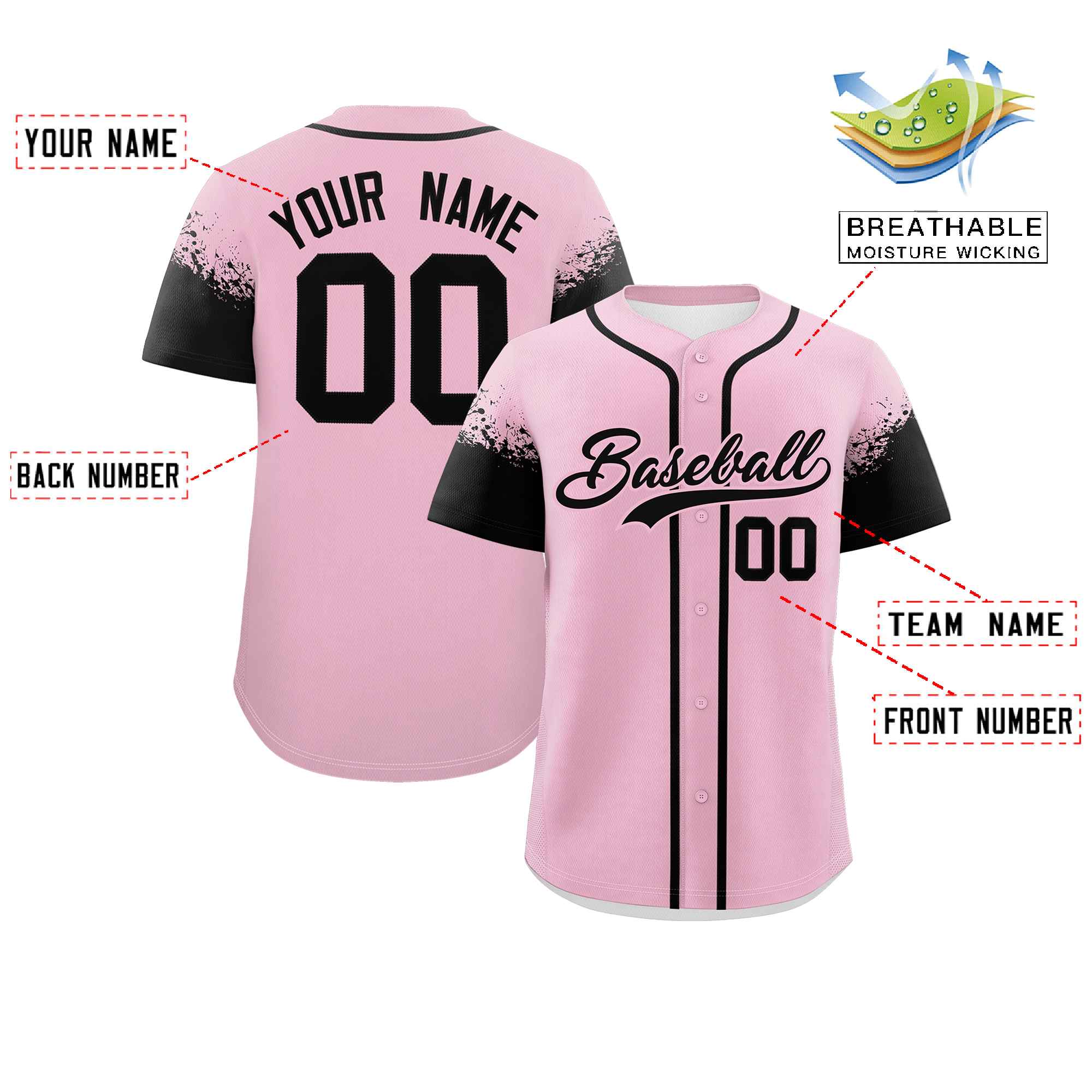 Custom Light Pink Black Personalized Raglan Sleeves Design Authentic Baseball Jersey