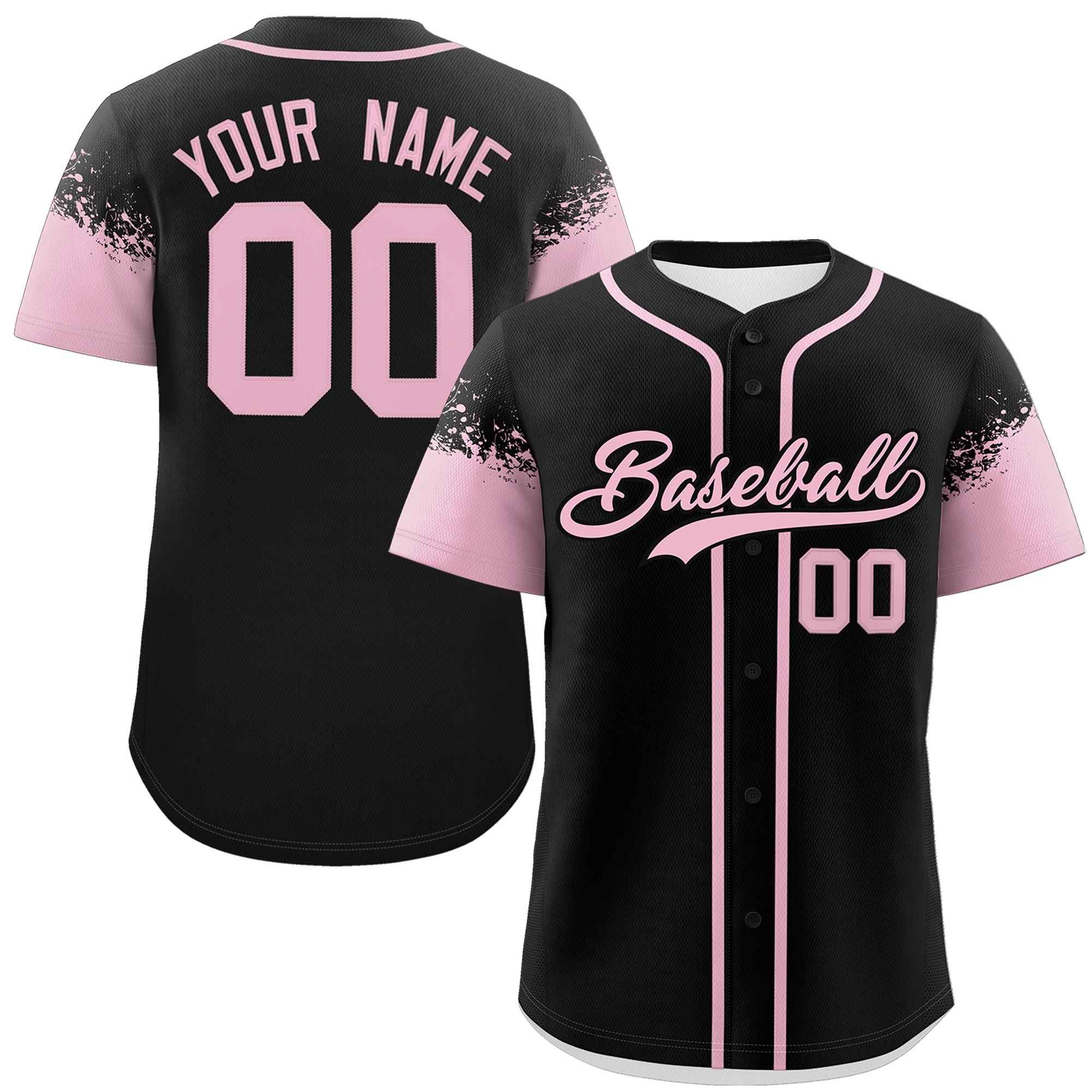 Custom Black Light Pink Personalized Raglan Sleeves Design Authentic Baseball Jersey