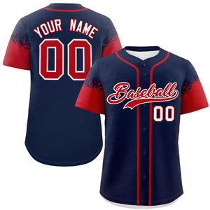 Custom Navy Red Personalized Raglan Sleeves Design Authentic Baseball Jersey