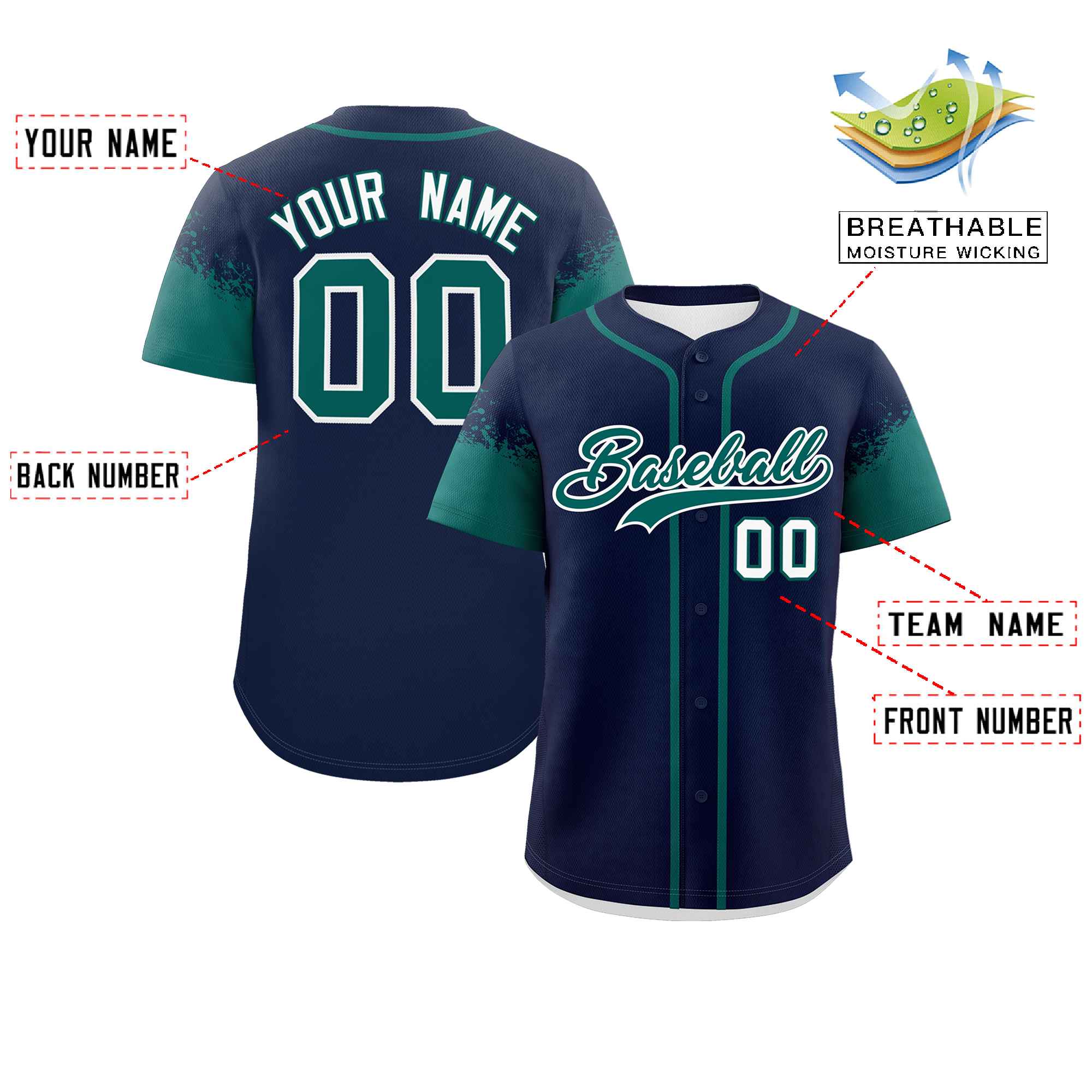 Custom Navy Aqua Personalized Raglan Sleeves Design Authentic Baseball Jersey