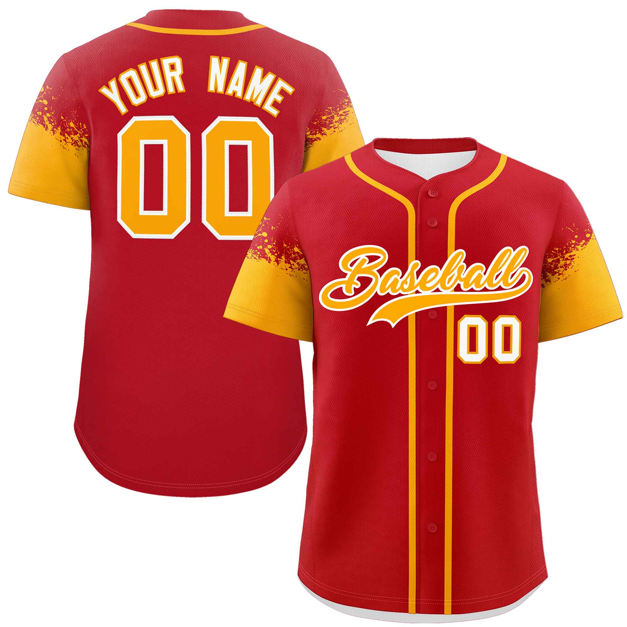 Custom Red Yellow Personalized Raglan Sleeves Design Authentic Baseball Jersey