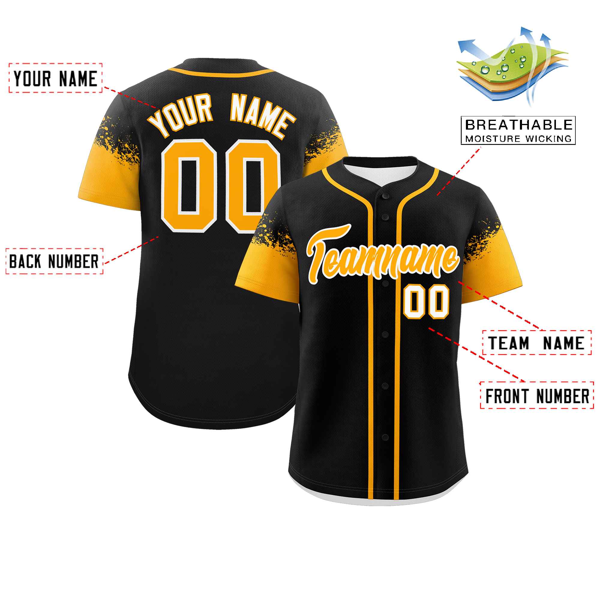 Custom Black Yellow Personalized Raglan Sleeves Design Authentic Baseball Jersey