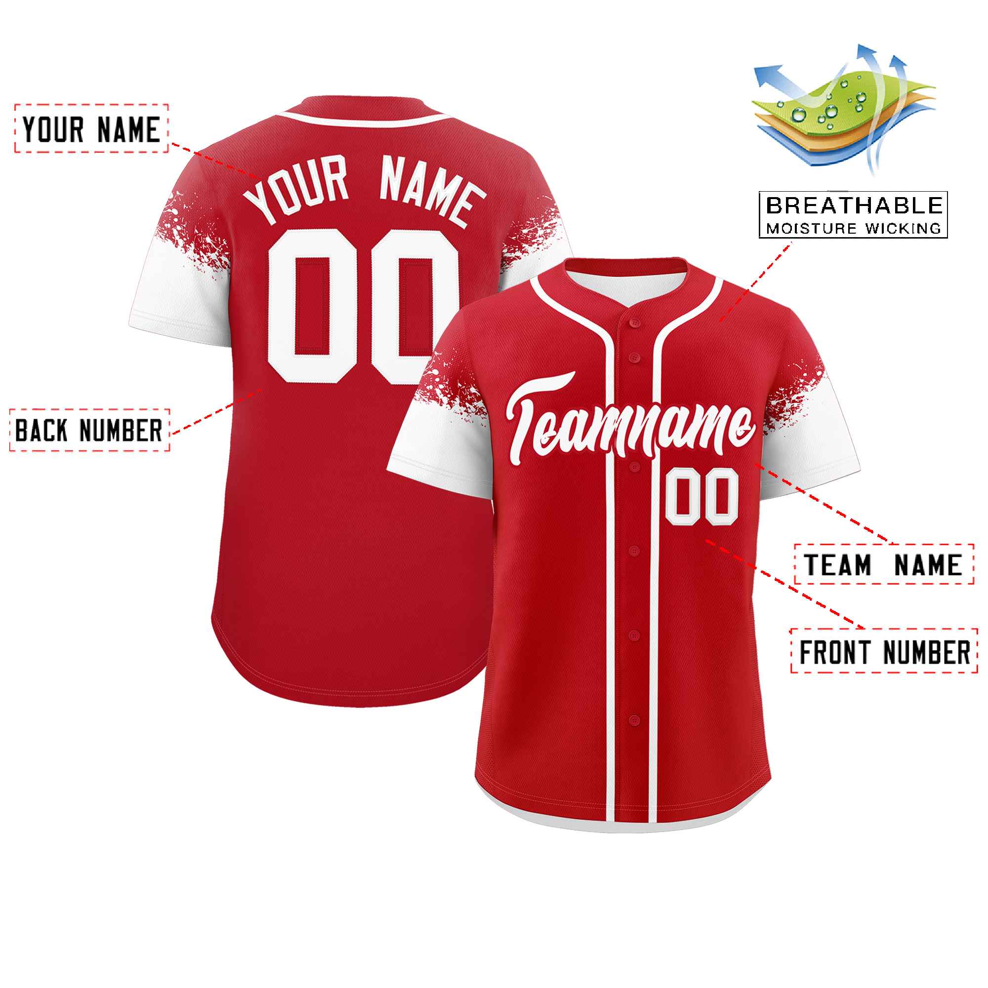 Custom Red White Personalized Raglan Sleeves Design Authentic Baseball Jersey