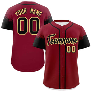 Custom Crimson Black Personalized Raglan Sleeves Design Authentic Baseball Jersey