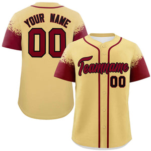 Custom Khaki Crimson Personalized Raglan Sleeves Design Authentic Baseball Jersey