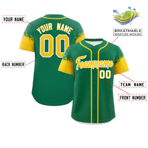 Custom Kelly Green Gold Personalized Raglan Sleeves Design Authentic Baseball Jersey