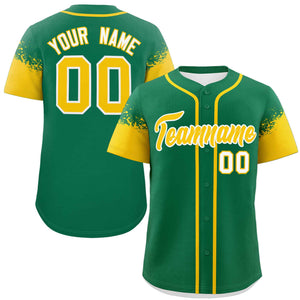 Custom Kelly Green Gold Personalized Raglan Sleeves Design Authentic Baseball Jersey