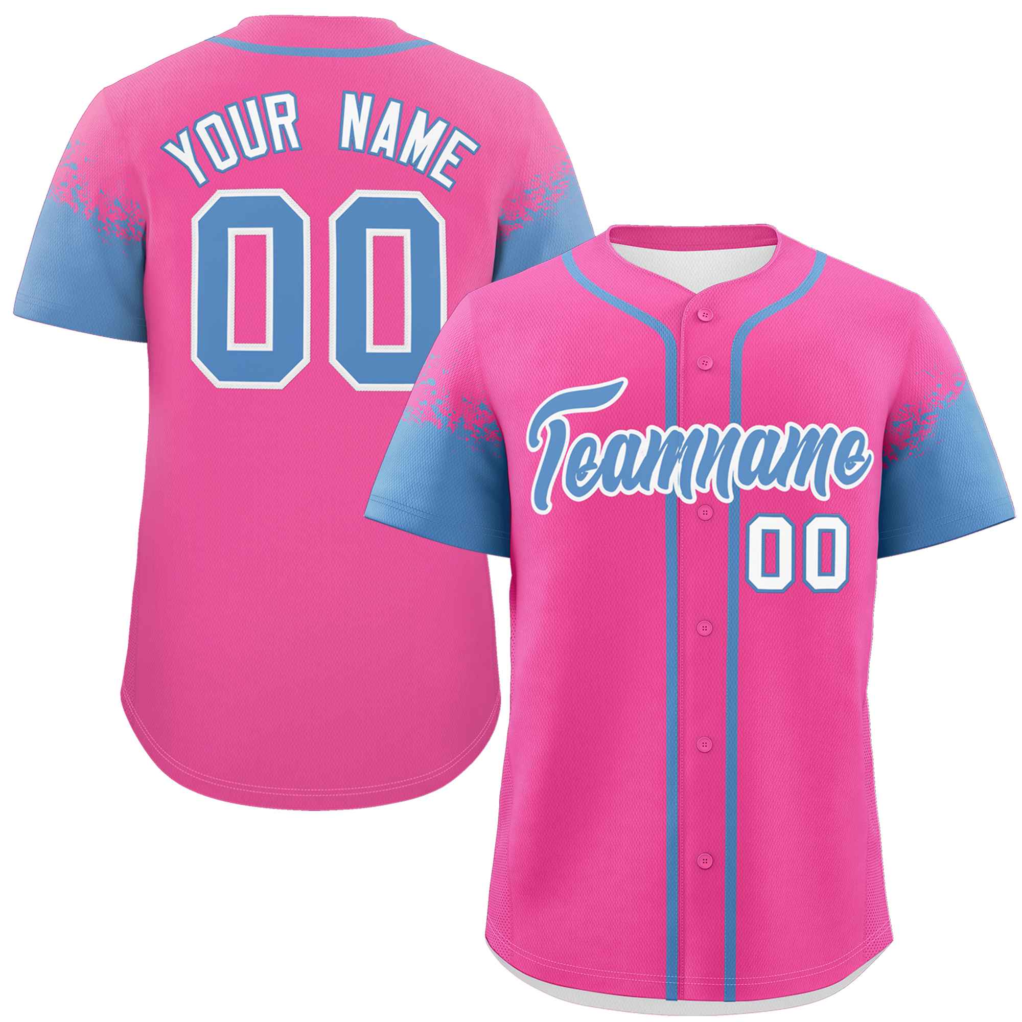 Custom Pink Light Blue Personalized Raglan Sleeves Design Authentic Baseball Jersey