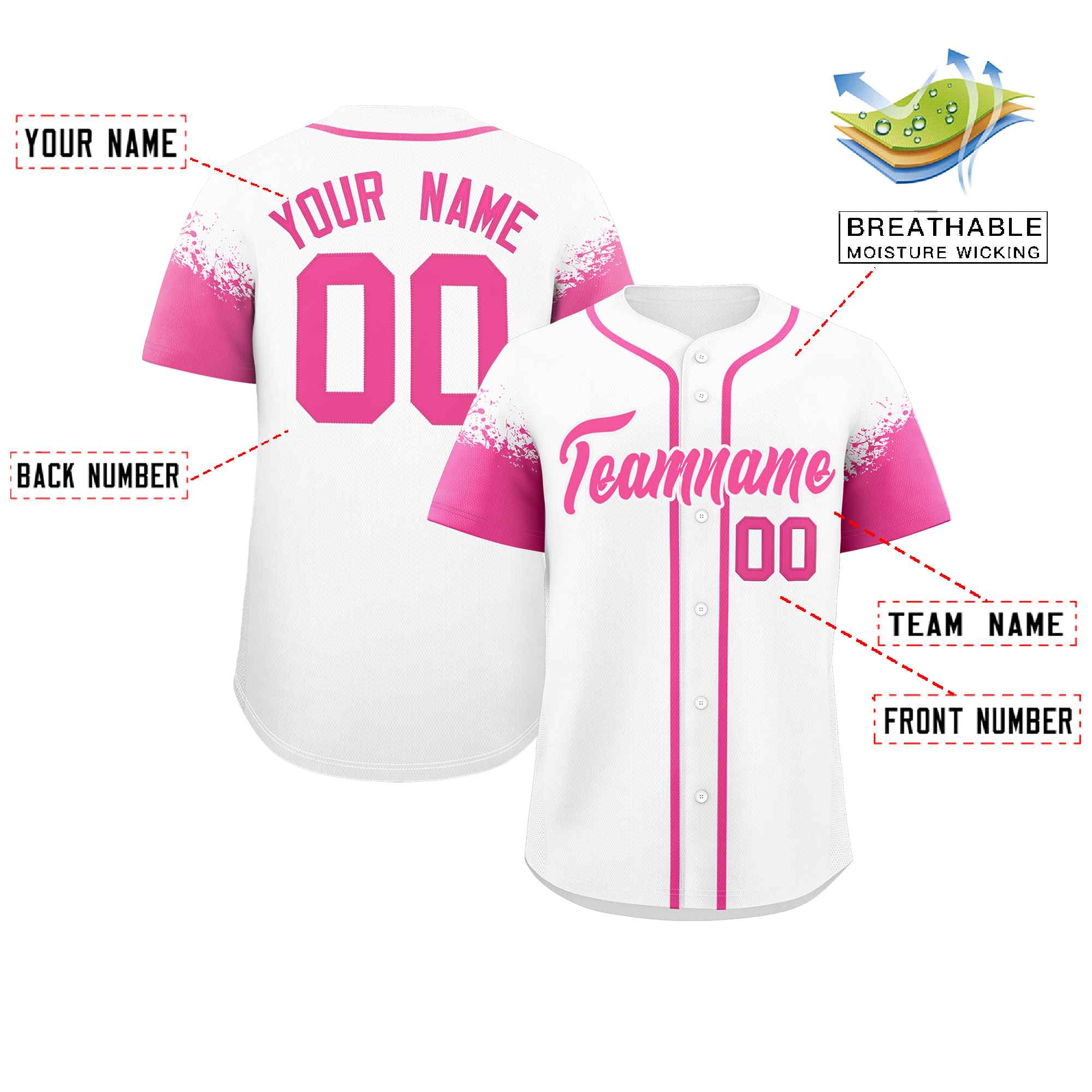 Custom White Pink Personalized Raglan Sleeves Design Authentic Baseball Jersey