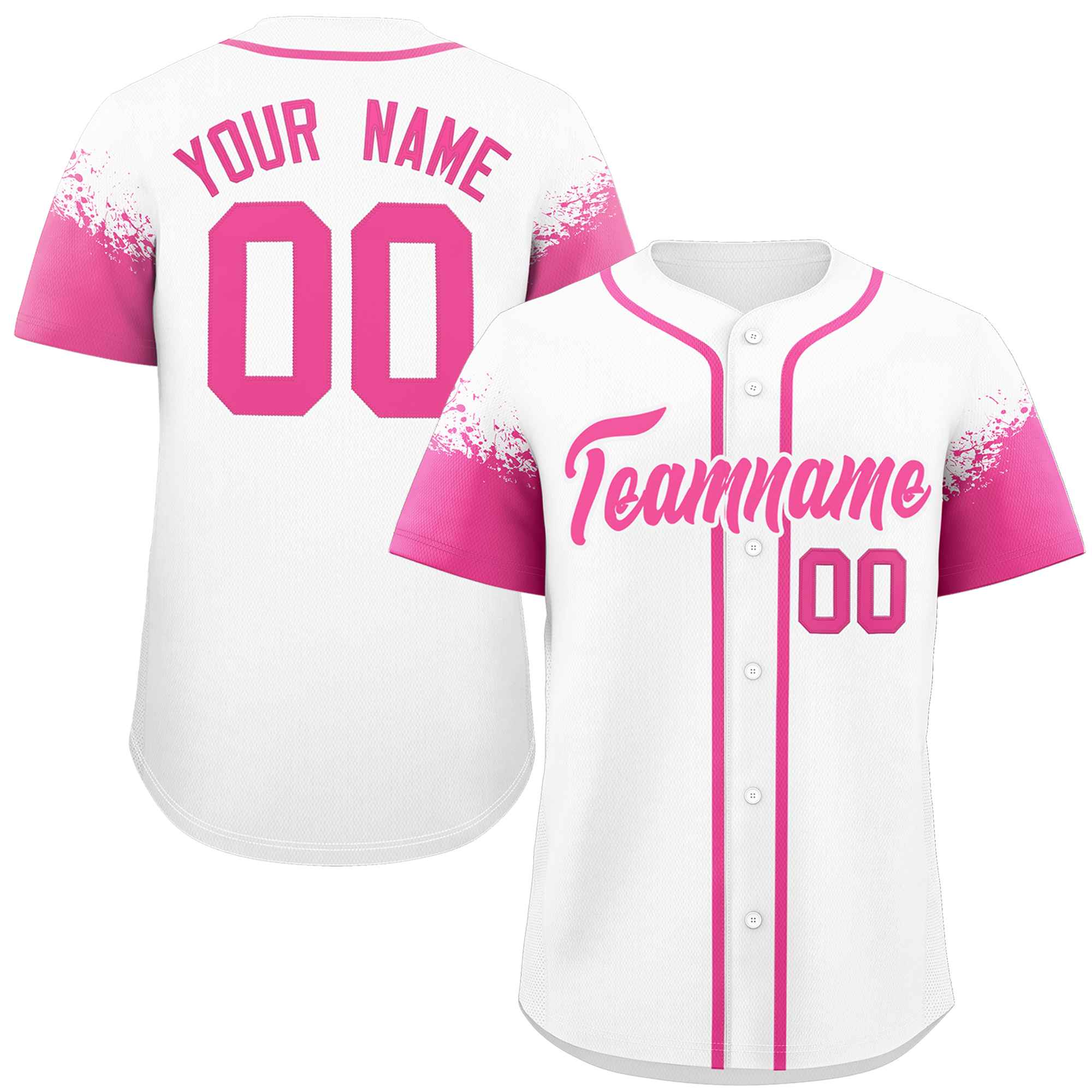 Custom White Pink Personalized Raglan Sleeves Design Authentic Baseball Jersey