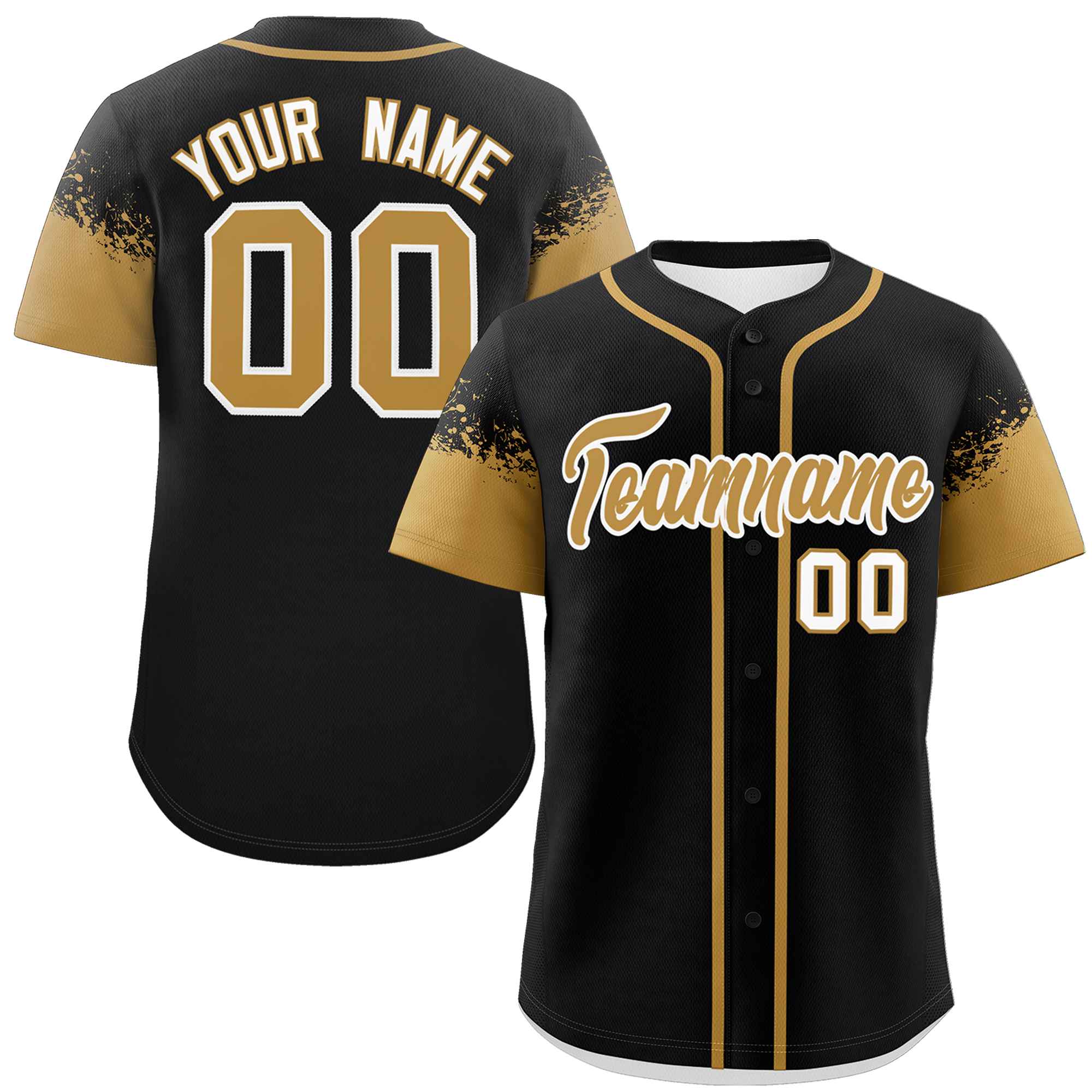 Custom Black Old Gold Personalized Raglan Sleeves Design Authentic Baseball Jersey