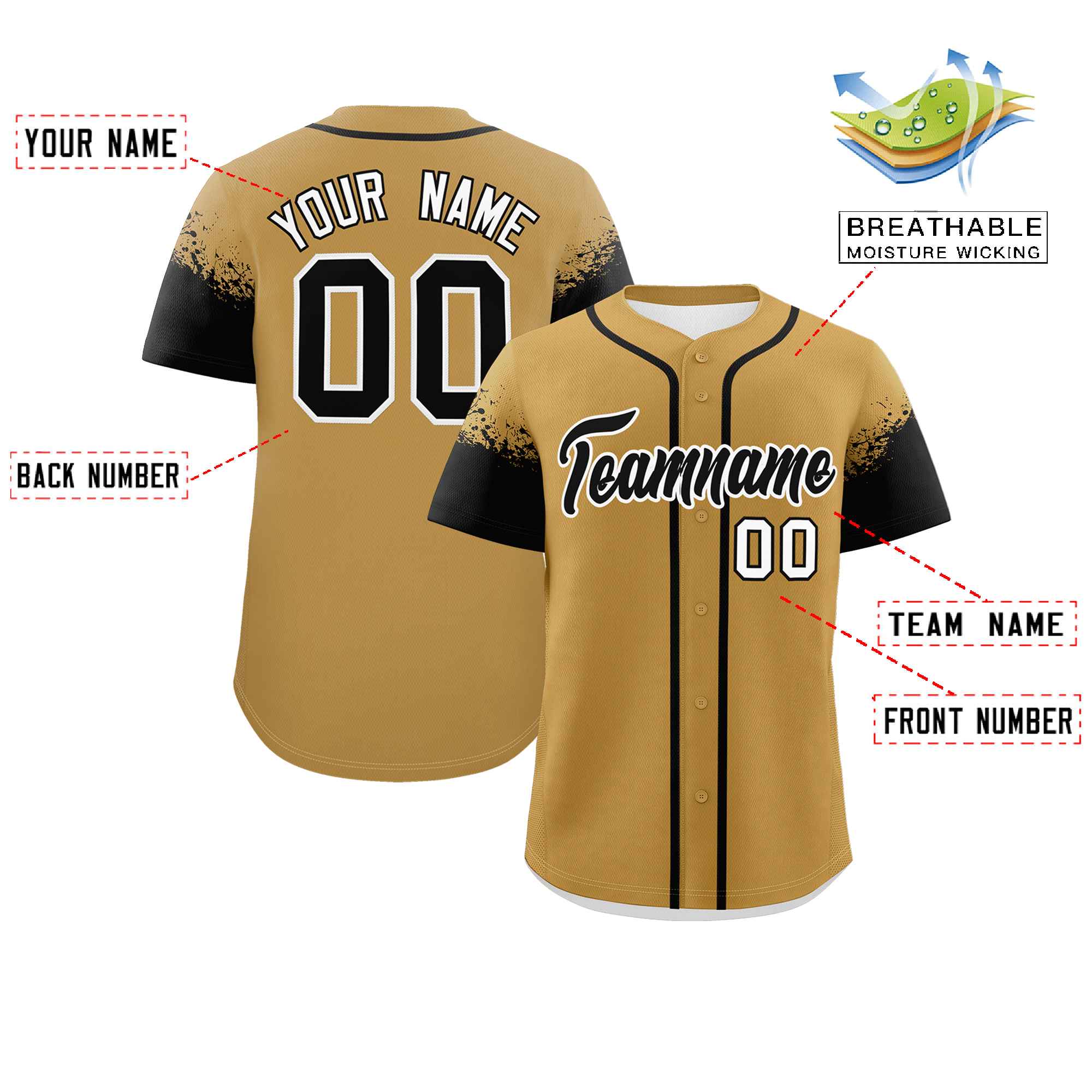 Custom Old Gold Black Personalized Raglan Sleeves Design Authentic Baseball Jersey