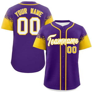 Custom Purple Gold Personalized Raglan Sleeves Design Authentic Baseball Jersey