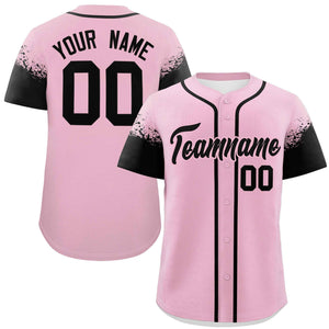 Custom Light Pink Black Personalized Raglan Sleeves Design Authentic Baseball Jersey