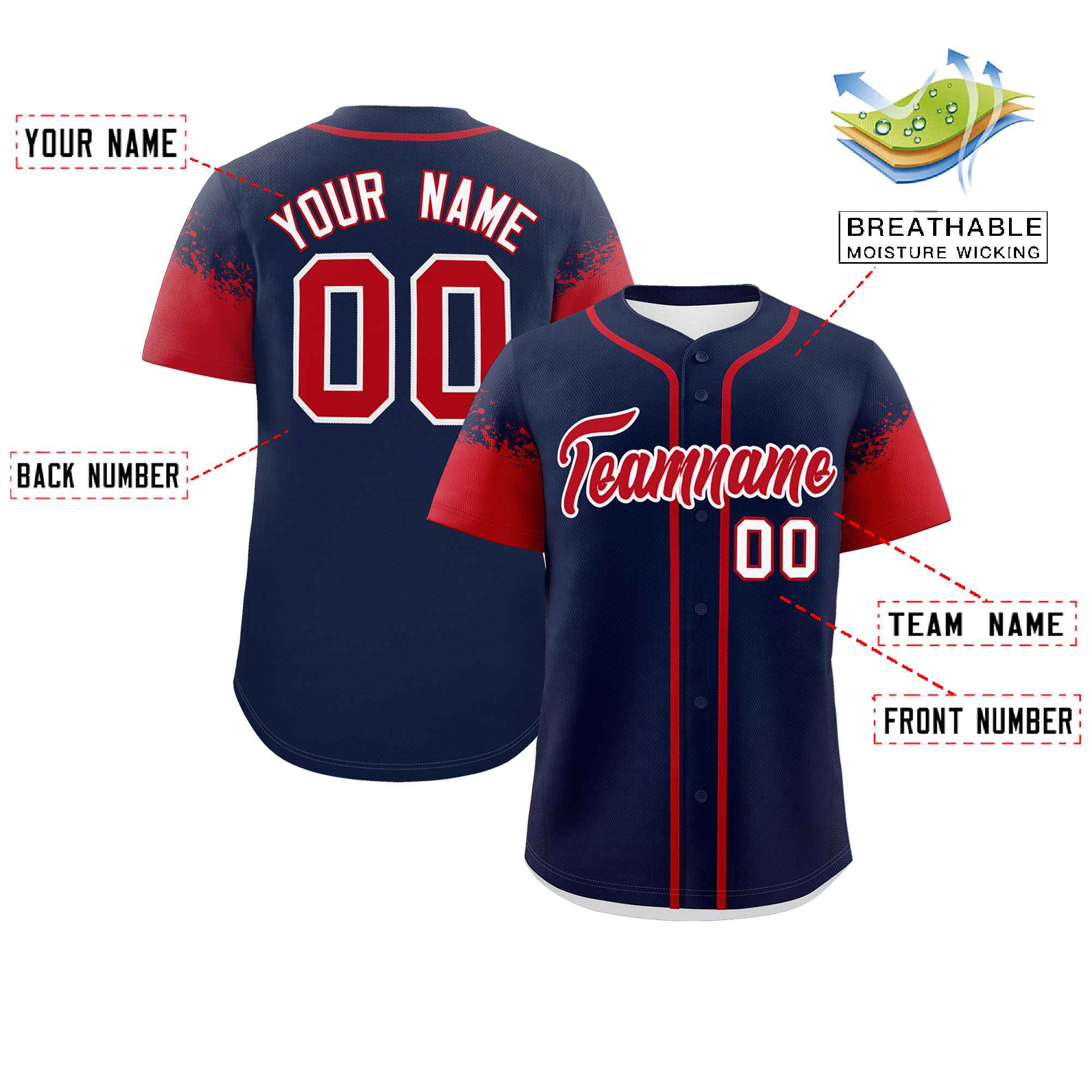 Custom Navy Red Personalized Raglan Sleeves Design Authentic Baseball Jersey