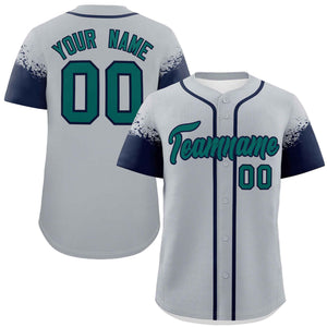 Custom Gray Navy Personalized Raglan Sleeves Design Authentic Baseball Jersey