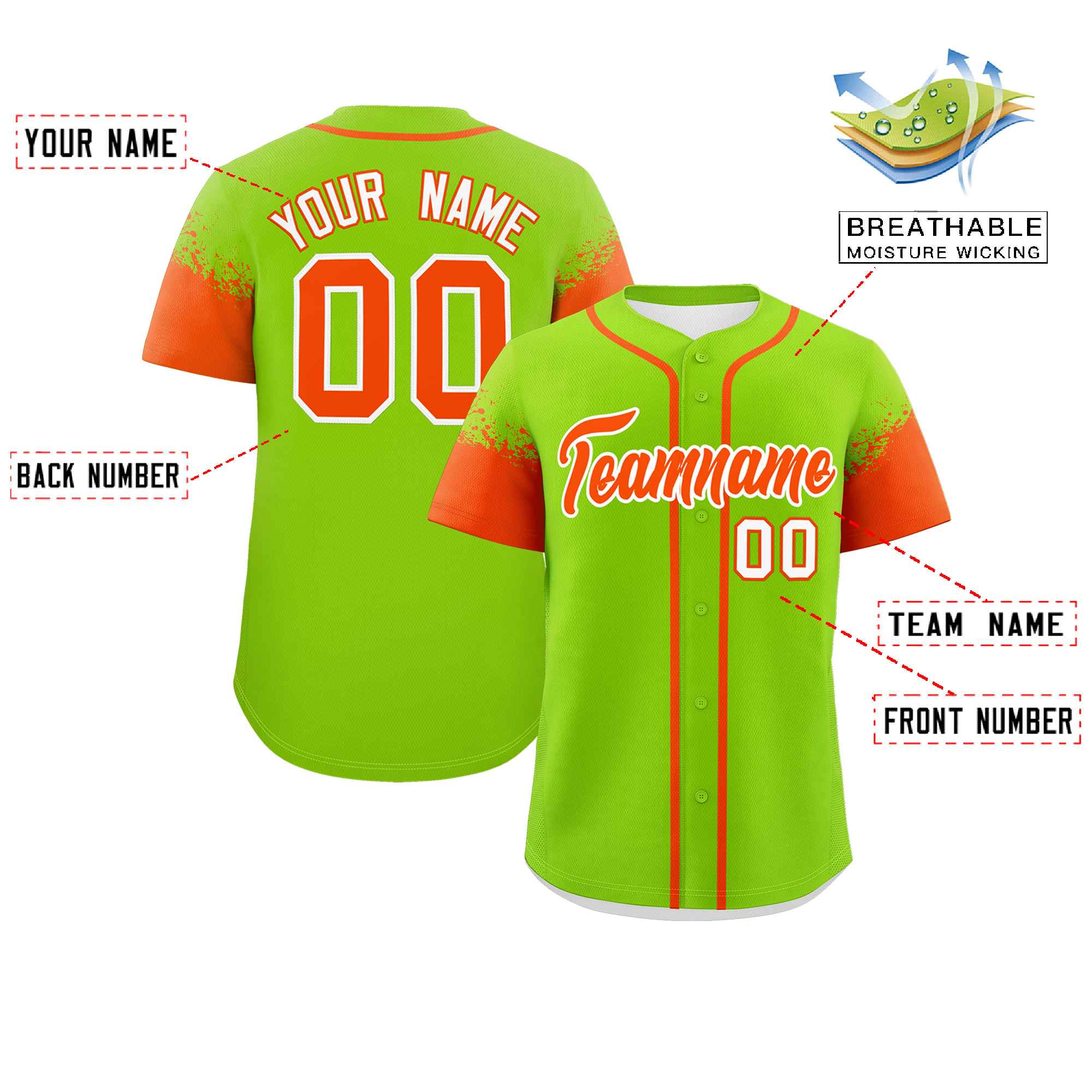 Custom Neon Green Orange Personalized Raglan Sleeves Design Authentic Baseball Jersey