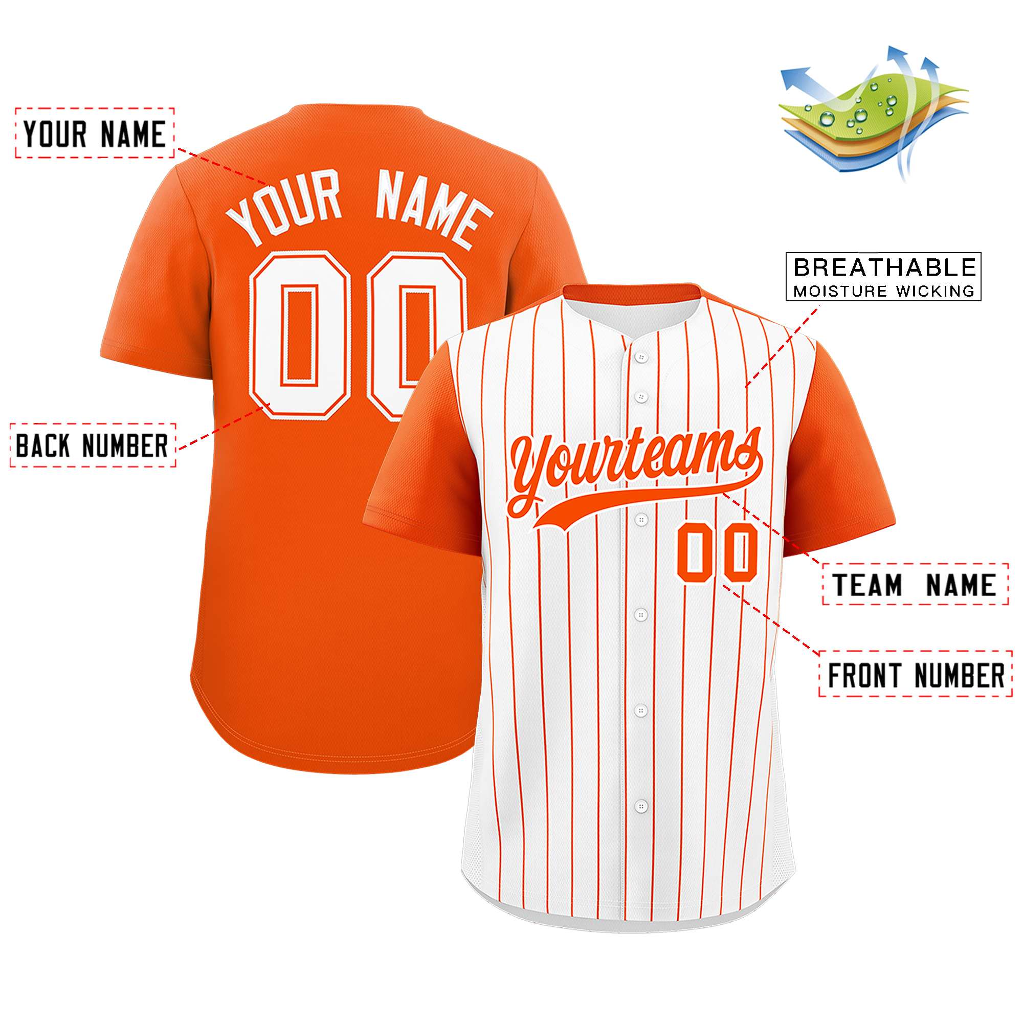 Custom White Orange Pinstripe Personalized Two-Tone Authentic Baseball Jersey