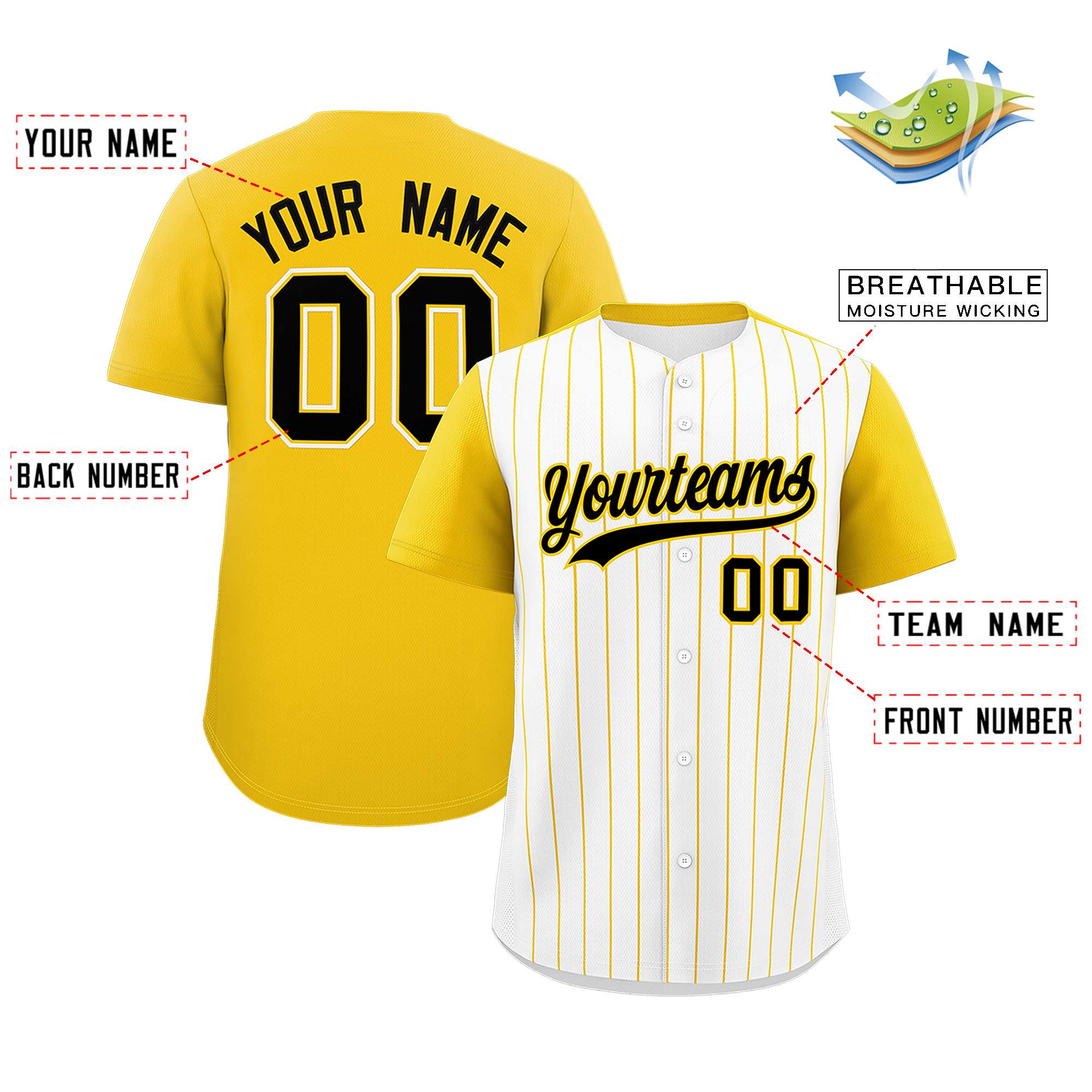 Custom White Gold Pinstripe Personalized Two-Tone Authentic Baseball Jersey