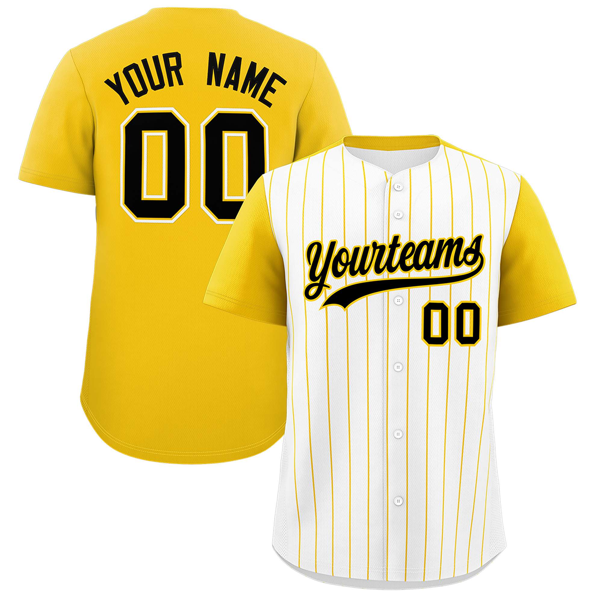 Custom White Gold Pinstripe Personalized Two-Tone Authentic Baseball Jersey