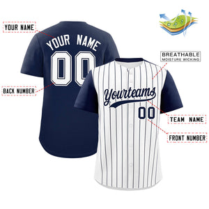 Custom White Navy Pinstripe Personalized Two-Tone Authentic Baseball Jersey