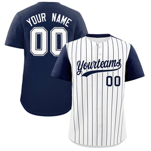 Custom White Navy Pinstripe Personalized Two-Tone Authentic Baseball Jersey