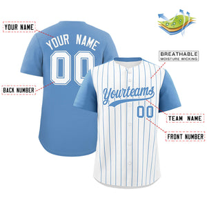 Custom White Light Blue Pinstripe Personalized Two-Tone Authentic Baseball Jersey