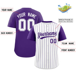 Custom White Purple Pinstripe Personalized Two-Tone Authentic Baseball Jersey