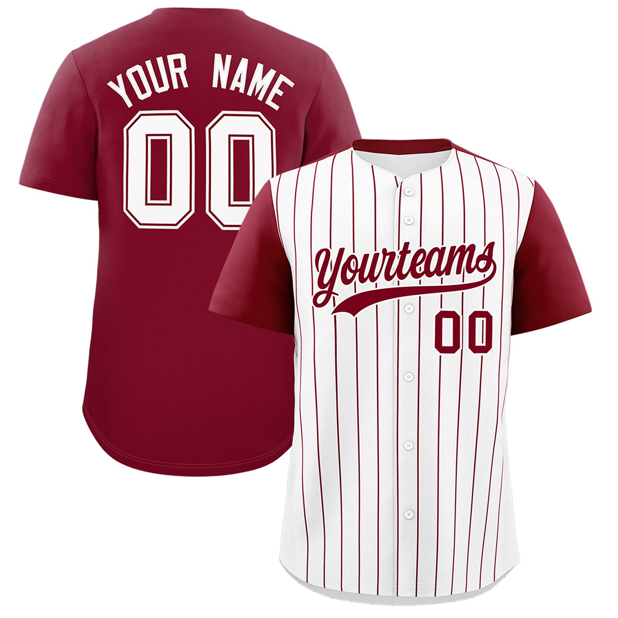 Custom White Crimson Pinstripe Personalized Two-Tone Authentic Baseball Jersey