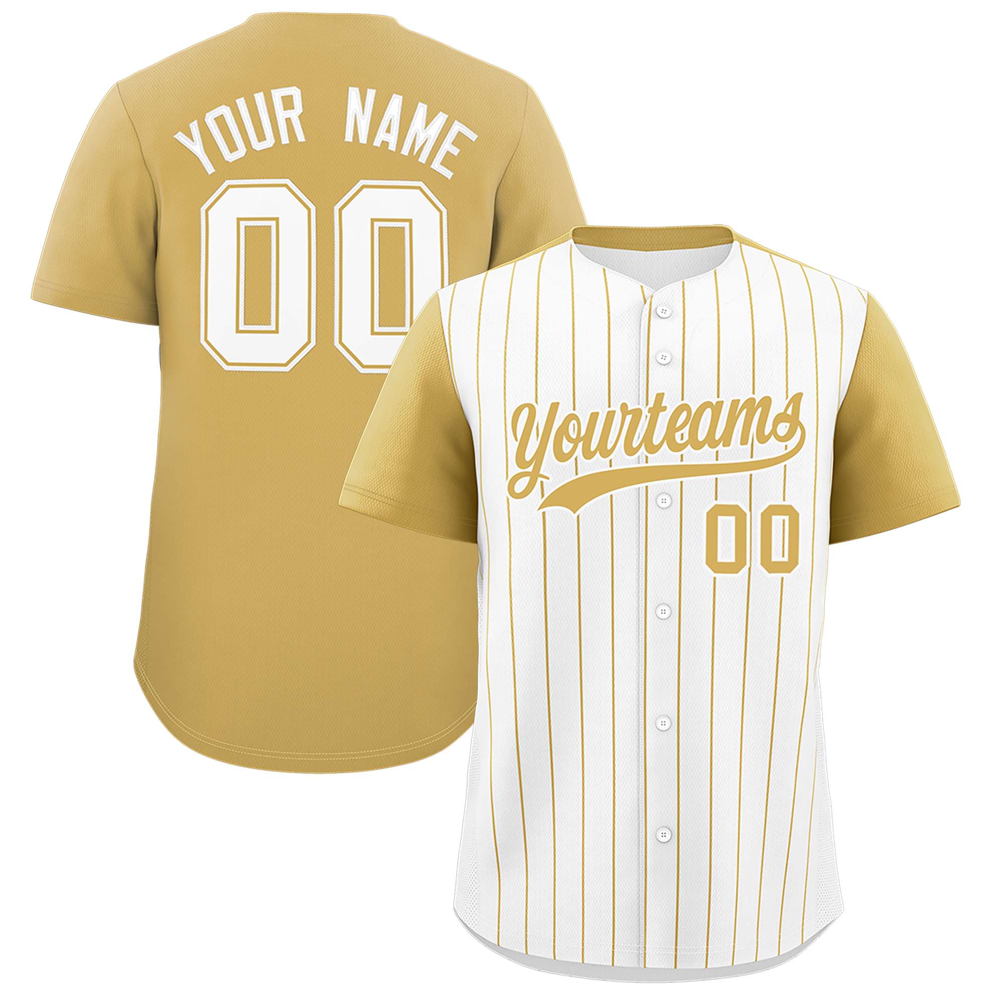 Custom White Old Gold Pinstripe Personalized Two-Tone Authentic Baseball Jersey