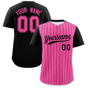 Custom Pink Black Pinstripe Personalized Two-Tone Authentic Baseball Jersey